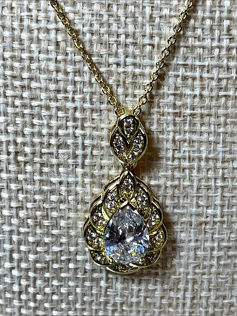 Teardrop Crystal Pendant Necklace in Gold 9.5” with Adjustable slider length New